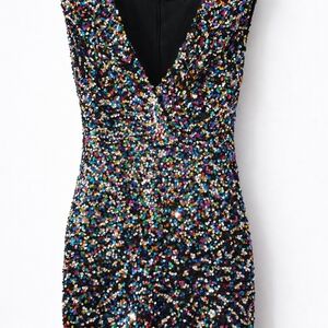 Multicolor Sequin V-Neck Dress